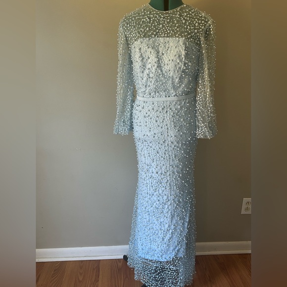 Made from Turkey, baby blue pearls and navy beads spread out on the dress - Picture 1 of 2